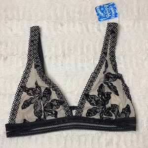 Free People Alia Black & Cream Bralette Medium NWT